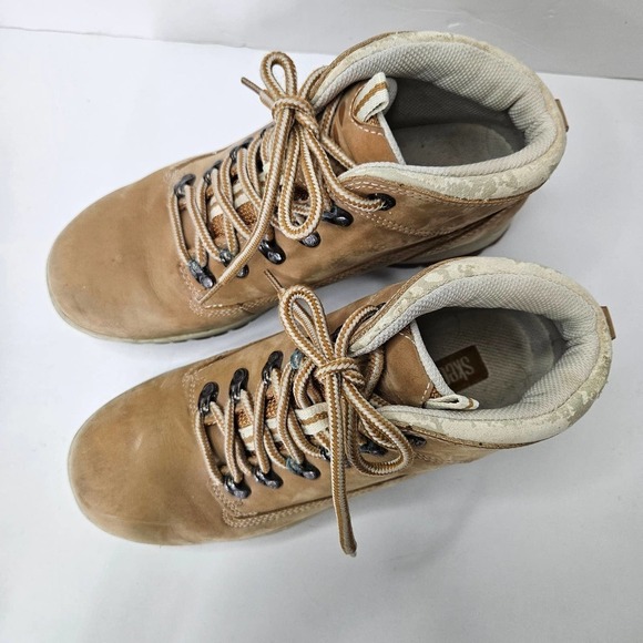 Y2K Skechers‎ Lug Sole Work Boots Women's 9 Tan Natural Chunky 90s Shoes - Picture 2 of 12